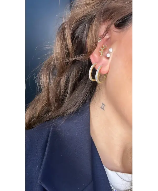 925 Ayar Gümüş Baget Taşlı Halka Gold Küpe