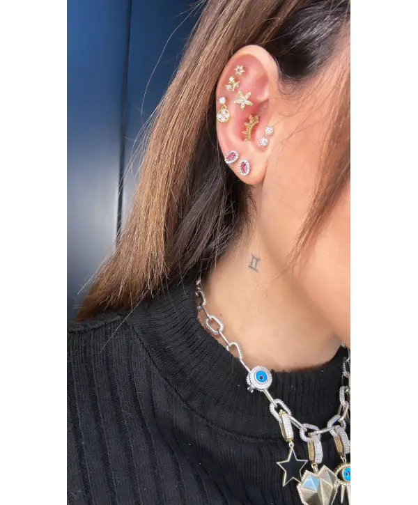 925 Ayar Gümüş Yakut Renk Vidalı Küpe