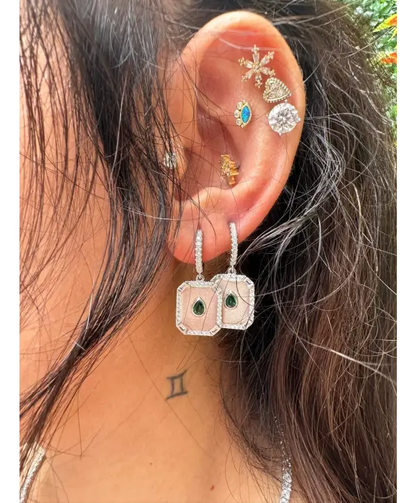 925 Ayar Gümüş İçi Yeşil Taşlı Sade Küpe