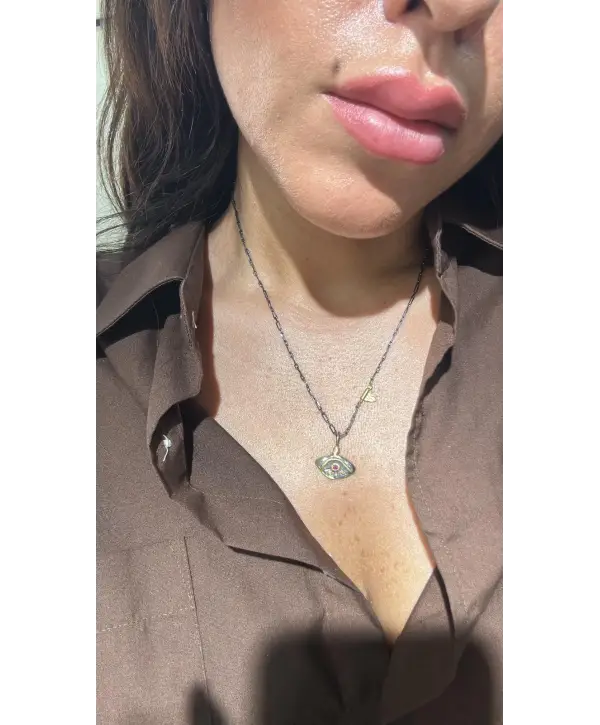 925 Ayar Gümüş Otantik Göz Model Antrasit Kolye