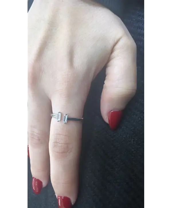 925 Ayar Gümüş Silver İkili Baget Taşlı Yüzük