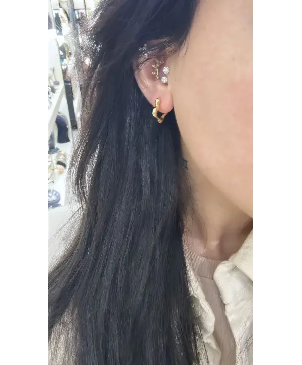 925 Ayar Gümüş Altın Yaldız Şekilli Halka Küpe