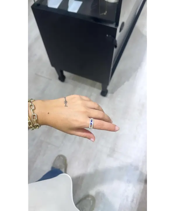 925 Ayar Gümüş Silver Lacivert Mineli Hareketli Yüzük