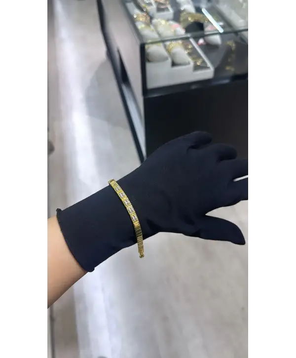 925 Ayar Gümüş Gold Renk Altın Model Bileklik