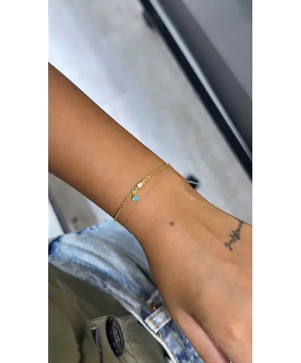 925 Ayar Gümüş Minik Firuze Taş Detay Zincir Model Bileklik