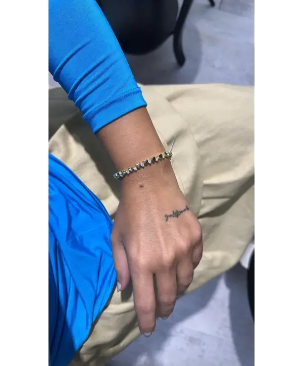 925 Ayar Gümüş Kalp Kalp Taş Gold Bileklik