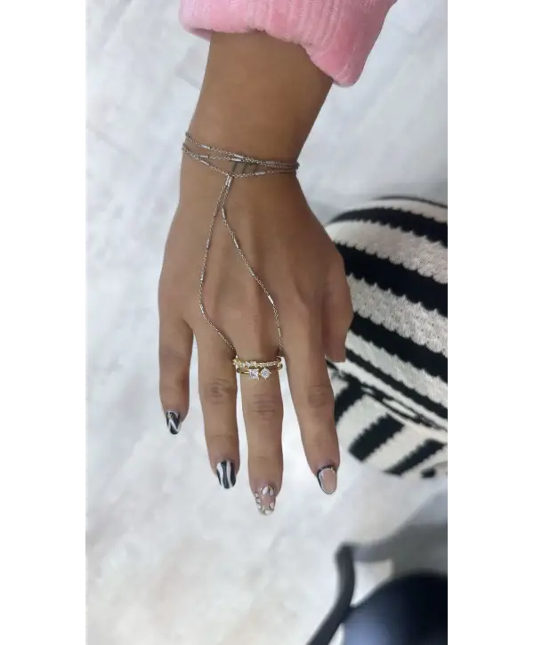 925 Ayar Gümüş İkili Tek Taş Yarım Tur Gold Yüzük