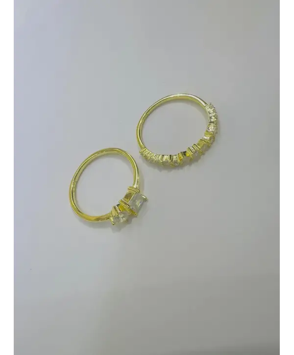 925 Ayar Gümüş İkili Tek Taş Yarım Tur Gold Yüzük