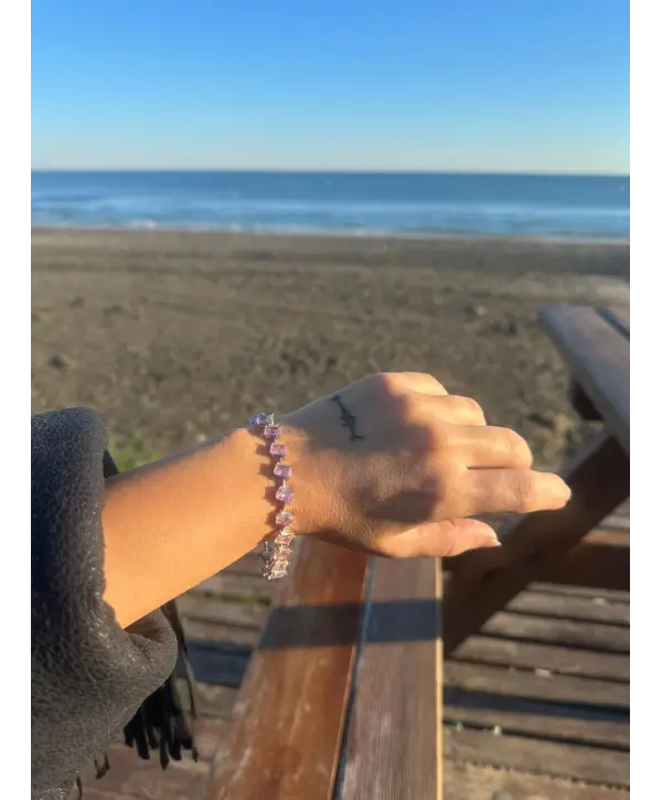 925 Ayar Gümüş Alexandrite Taşlı İthal Vip Kare Taşlı Bileklik