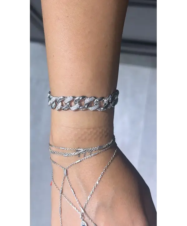 925 Ayar Gümüş Ara Ara Taşlı Gurmet Model Silver Bileklik