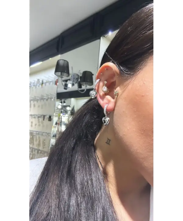 925 Ayar Gümüş Kalpli Sade Sallantılı Küpe