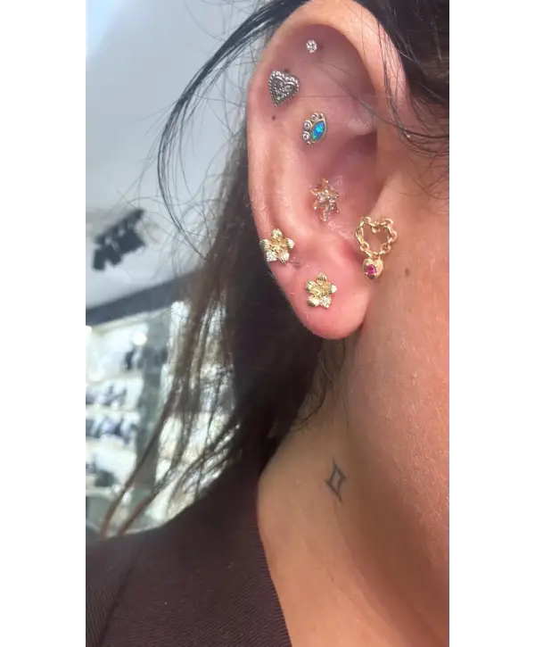 925 Ayar Gümüş Gold Çiçek Model Küpe