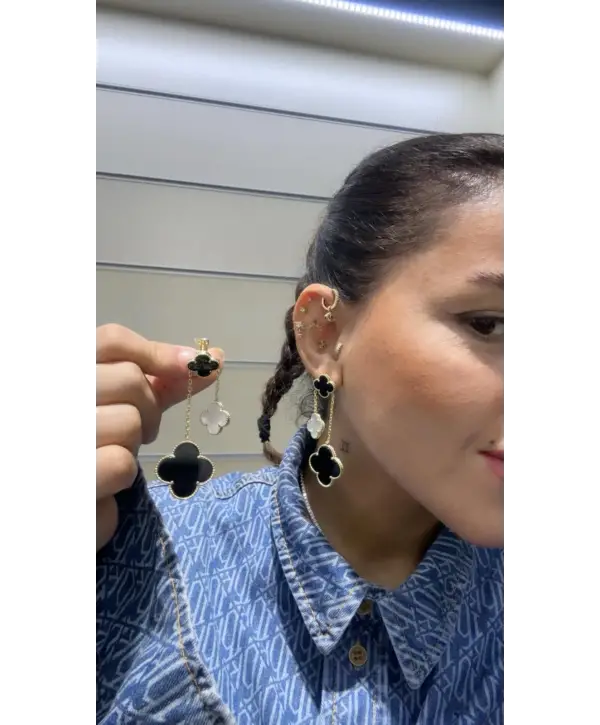 925 Ayar Gümüş İthal Marka Siyah Sedef Sallantılı Küpe