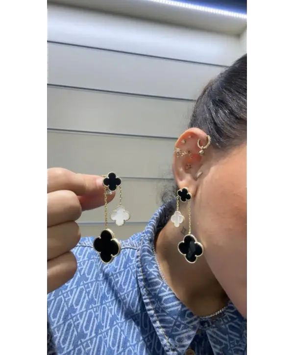 925 Ayar Gümüş İthal Marka Siyah Sedef Sallantılı Küpe