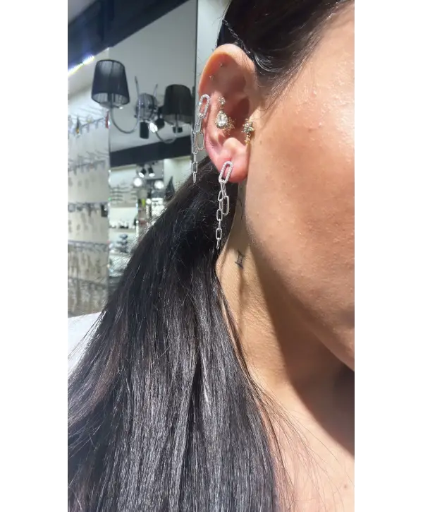 925 Ayar Gümüş iç içe Halka Zincir Sallantılı Küpe