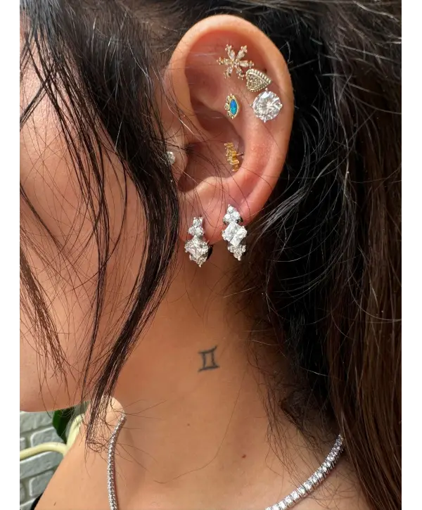 925 Ayar Gümüş Baget Taşlı İthal Pırlanta Montür Küpe