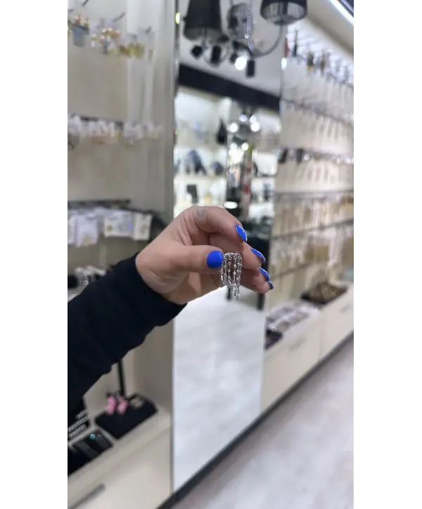 925 Ayar Gümüş Çoklu Taş Sallantılı Tek Kulak Earcuff