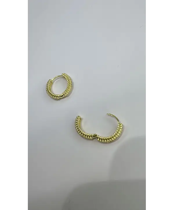 925 Ayar Gümüş Tek Sıra Taşlı Altın Model Halka Küpe