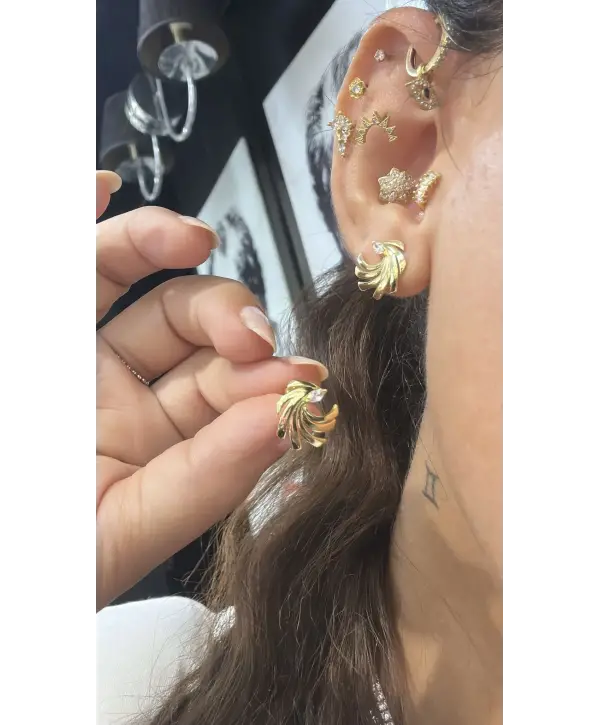 925 Ayar Gümüş Gold Çivili Küpe