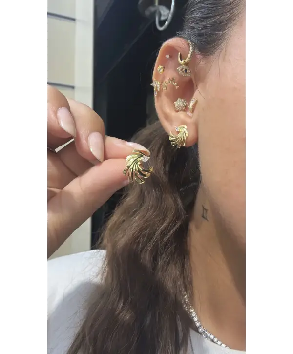 925 Ayar Gümüş Gold Çivili Küpe