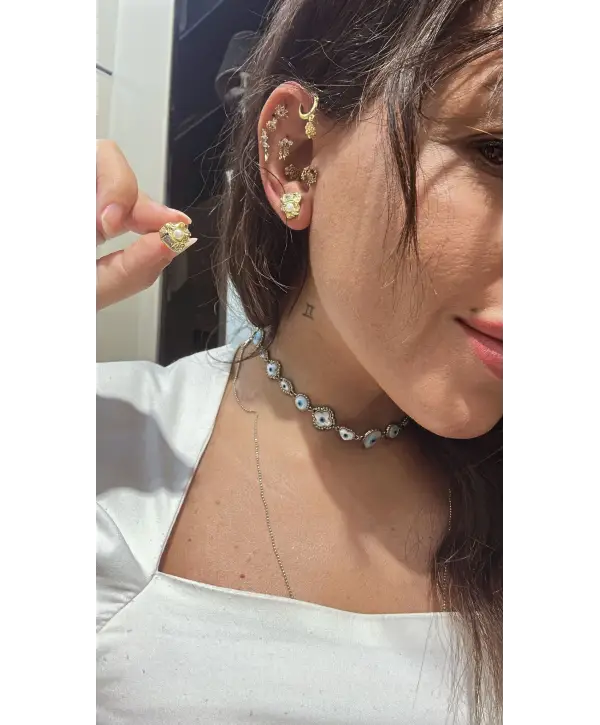 925 Ayar Gümüş İnci Detay Çivili Gold Küpe