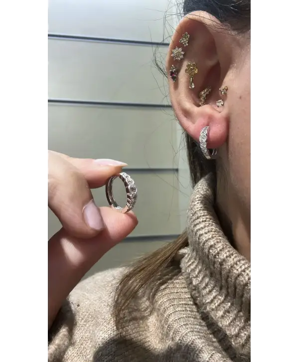 925 Ayar Gümüş Yarım Tam Tur Pırlanta Montür Halka Küpe