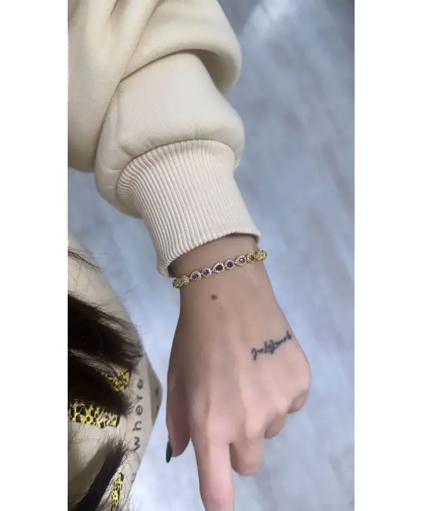 925 Ayar Gümüş Renkli Taşlı Bileklik