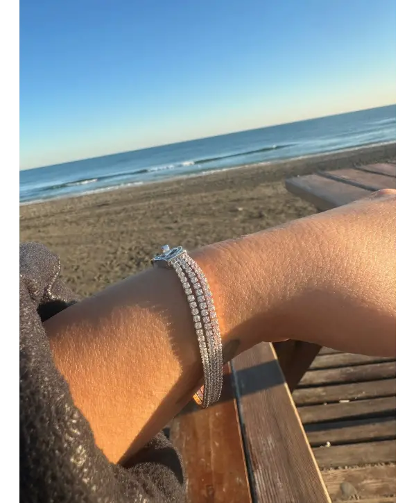 925 Ayar Gümüş Sıra Taşlı 3 Renkli İthal Bileklik