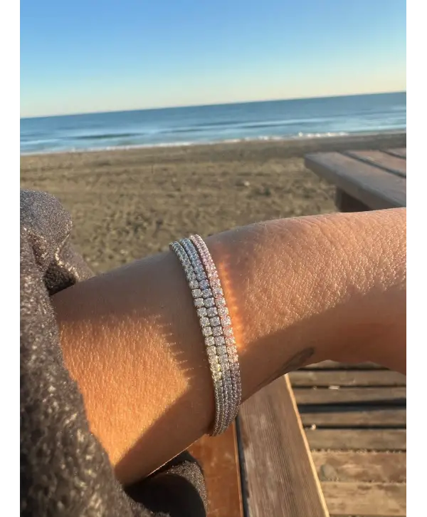 925 Ayar Gümüş Sıra Taşlı 3 Renkli İthal Bileklik