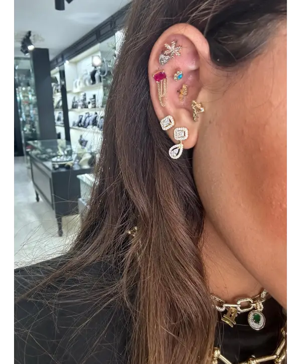 925 Ayar Gümüş Gold Damla Kare Montür  Küpe