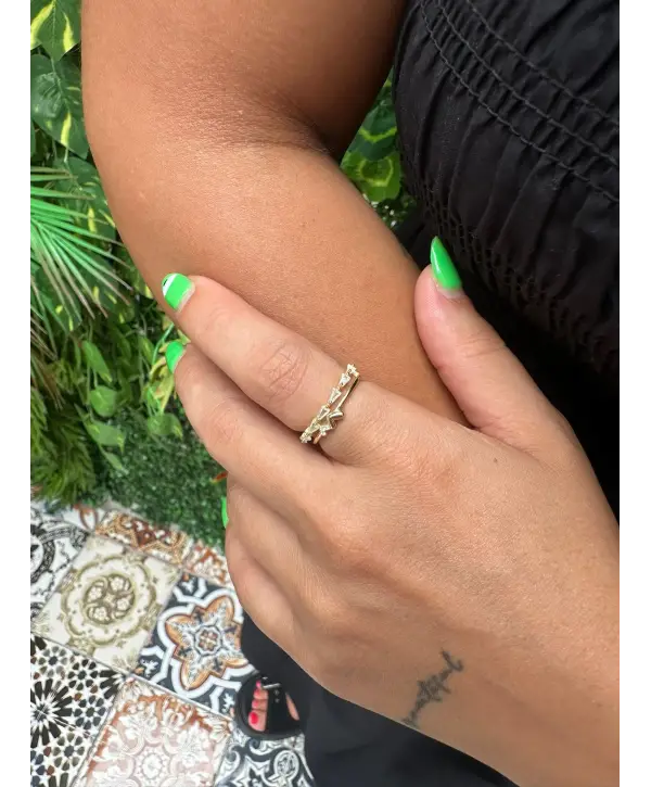 925 Ayar Gümüş Sarı Baget Taşlı Çıtır Yüzük