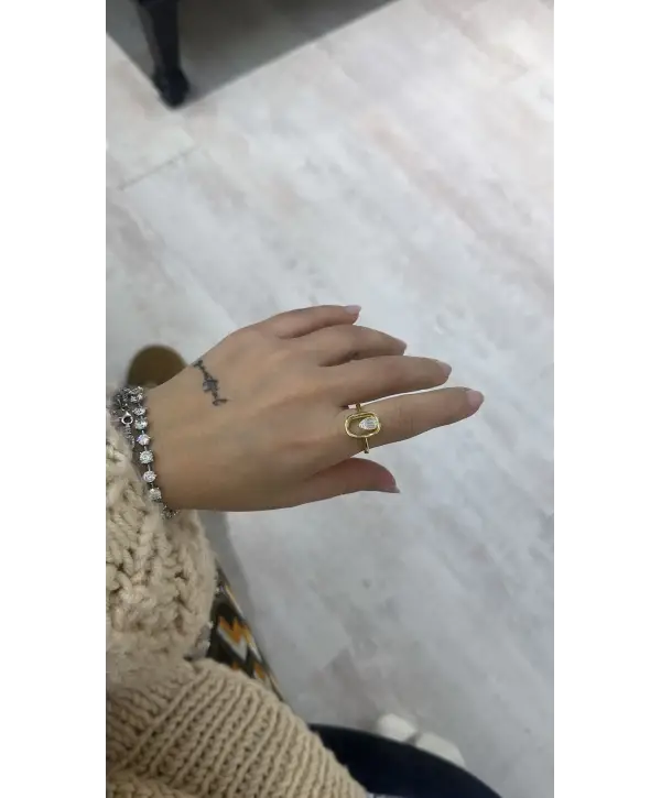 925 Ayar Gümüş Oval Baget Taş Gold Yüzük