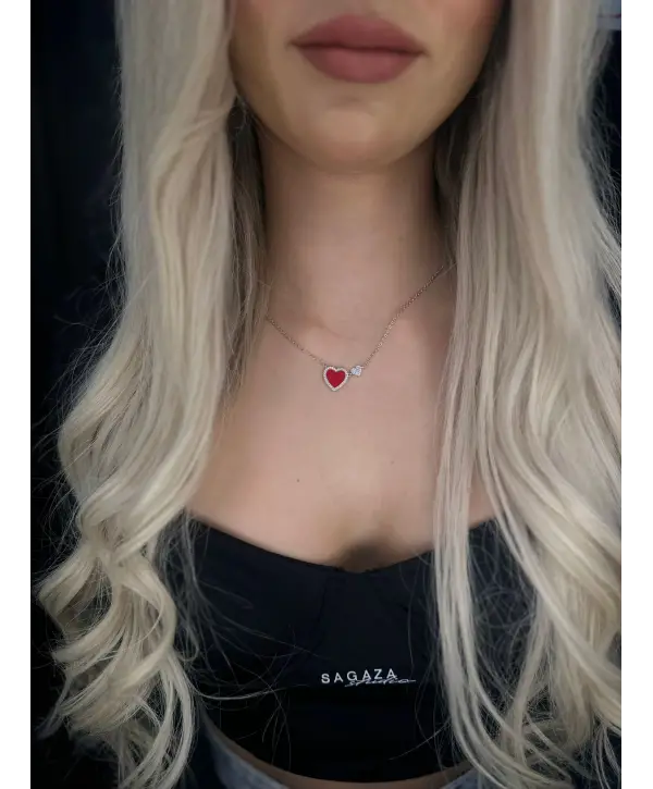 925 Ayar Gümüş Kırmızı Kalpli Kolye
