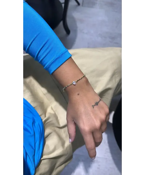 925 Ayar Gümüş Damla Taş Detay Gold Bileklik