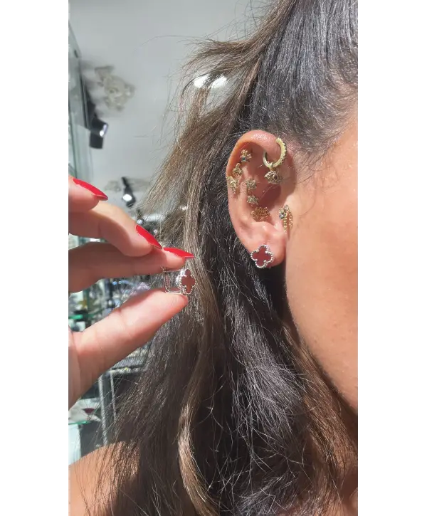 925 Ayar Gümüş Marka Silver Bordo Renk Küpe