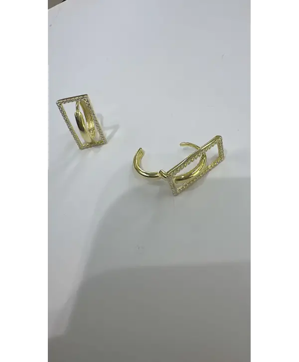 925 Ayar Gümüş Kare Taşlı İç Halka Model Gold Küpe