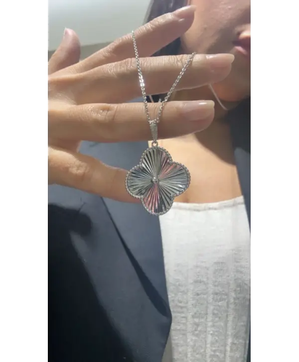 925 Ayar Gümüş Tekli Büyük Yonca Silver Kolye