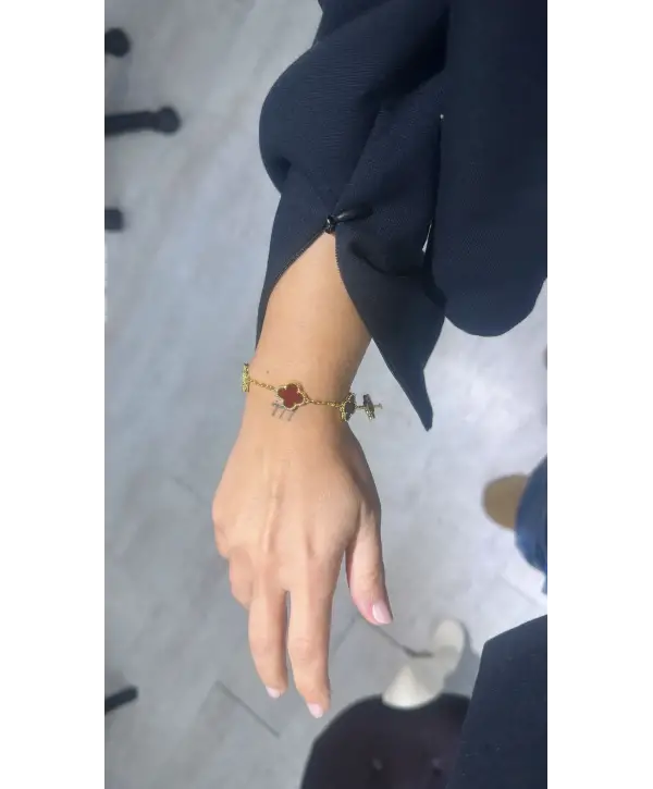 925 Ayar Gümüş 5li Orta Boy Borda Renk Yonca Bileklik