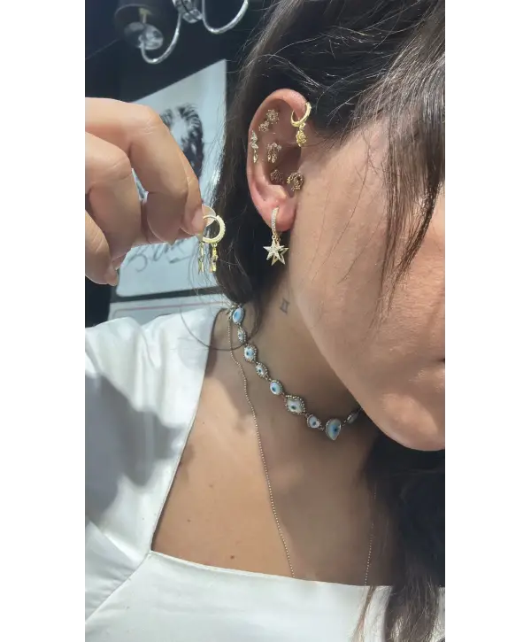 925 Ayar Gümüş Çoklu Yıldız Sallantılı Gold Küpe