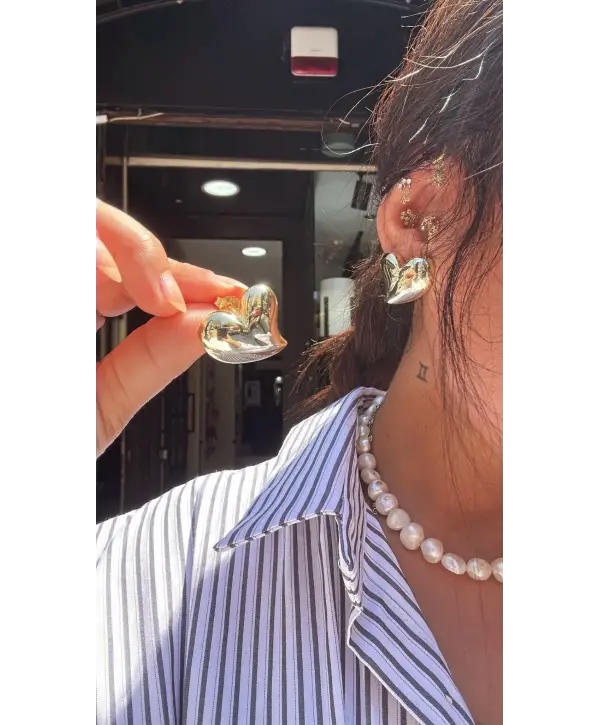 925 Ayar Gümüş Büyük Kalp Model Çivili Küpe