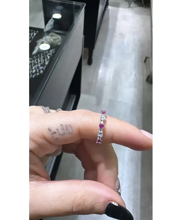 925 Ayar Gümüş Renkli Beş Taşlı Çıtır Yüzük