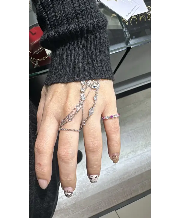 925 Ayar Gümüş Renkli Beş Taşlı Çıtır Yüzük