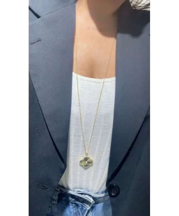 925 Ayar Gümüş Tekli Büyük Yonca Gold Kolye