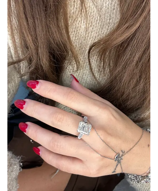 925 Ayar Gümüş İthal Vip Mozanit Taşlı Kare Yüzük