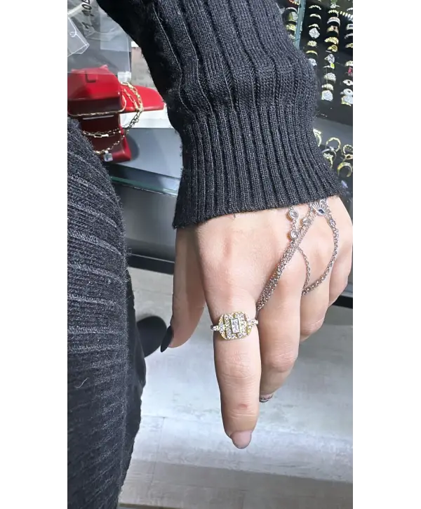 925 Ayar Gümüş  Altın Model Taşlı Yüzük