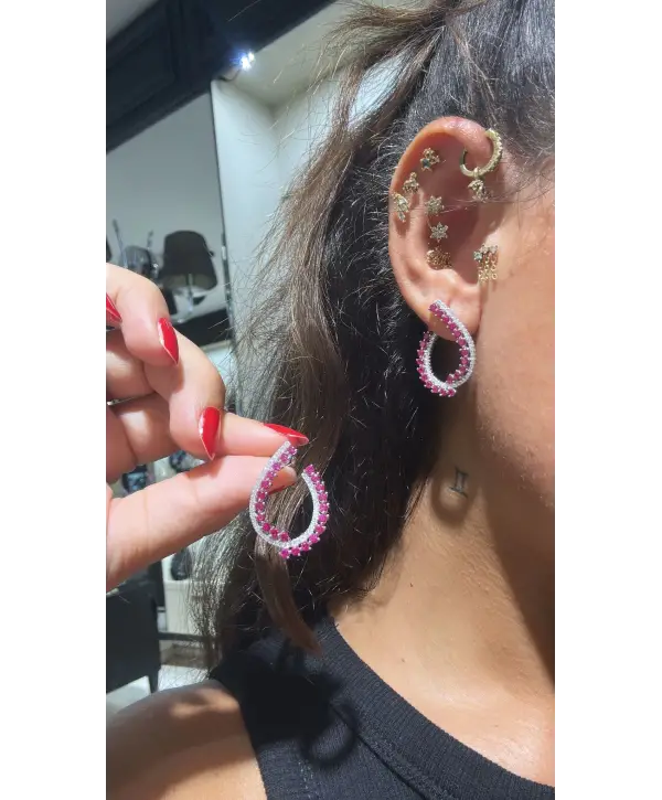 925 Ayar Gümüş Mücevher Tasarım Yakut Renk Taşlı Küpe