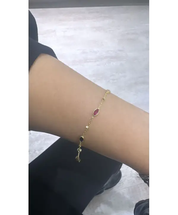 925 Ayar Gümüş Renkli Badem Taş Bileklik