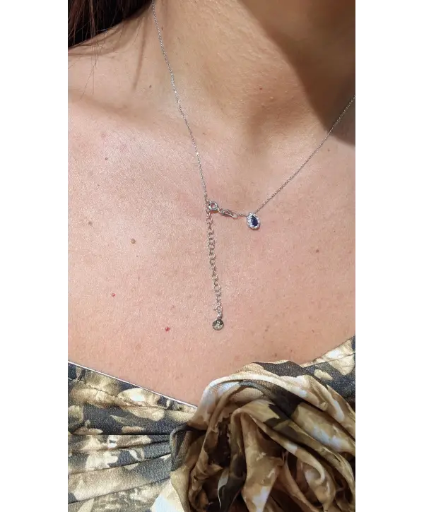 925 Ayar Gümüş Safir Renk Taşlı Damla Model Çıtır Kolye