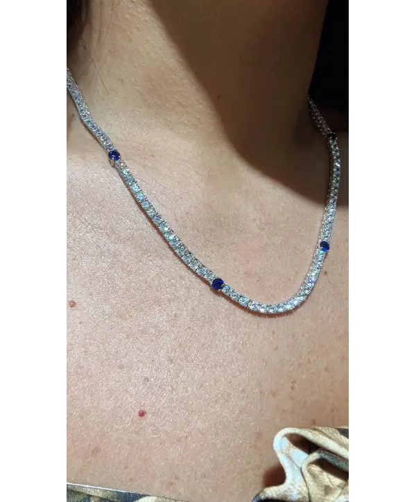 925 Ayar Gümüş Su Yolu Ara Safir Renk Taşlı Kolye