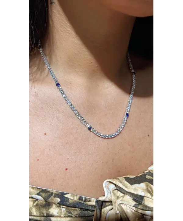 925 Ayar Gümüş Su Yolu Ara Safir Renk Taşlı Kolye